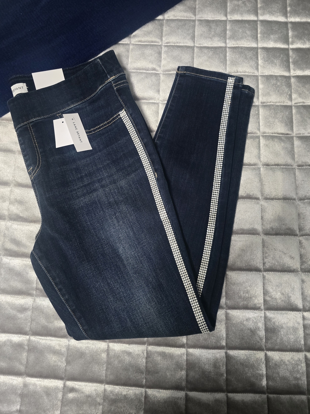 Lane Bryant Dark Blue Skinny Jeans with Rhinestone Side Trim